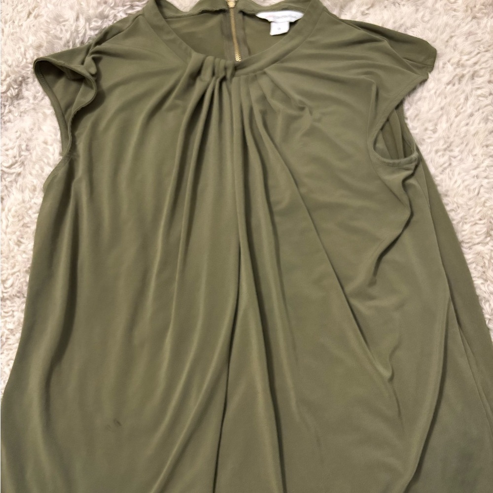 Liz Claiborne Olive Green Sleeveless Pleated Neck Top